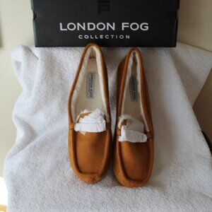 WOMENS SIZE 10W MOCASSIN STYLE SLIPPERS WITH FAUX FUR LINING BY LONDON FOG-NEW
